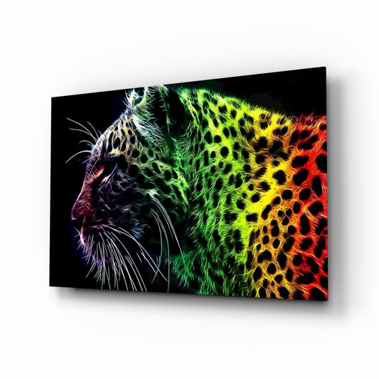 Neon Rainbow Leopard Glass Wall Art