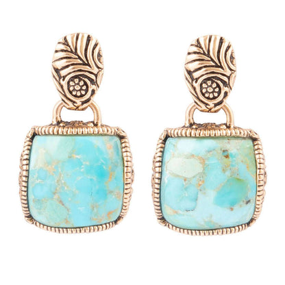 Carved Blue Turquoise Golden Drop Earrings Otarealm