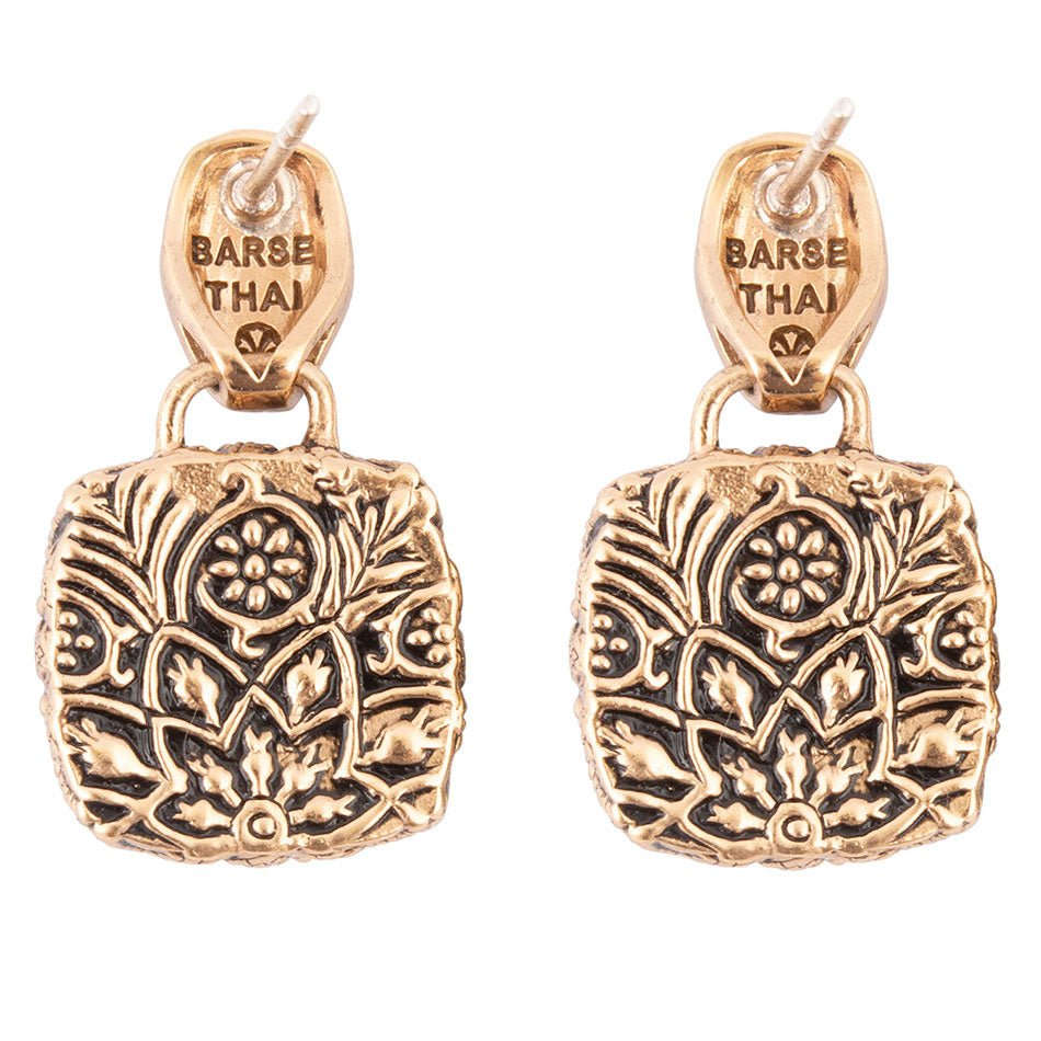 Carved Blue Turquoise Golden Drop Earrings Otarealm
