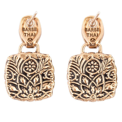 Carved Blue Turquoise Golden Drop Earrings Otarealm