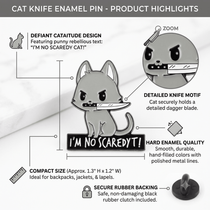 Cat Knife Enamel Pin – Bold Kitty Design for Bags and Jackets