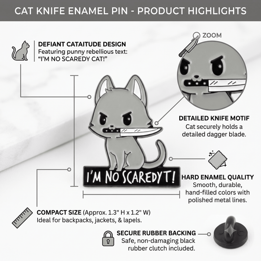 Cat Knife Enamel Pin – Bold Kitty Design for Bags and Jackets