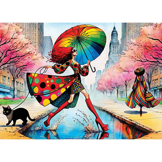Catwalk Couture - Purrfect Rainy Runway 1000 Piece Jigsaw Puzzle by Masterpieces