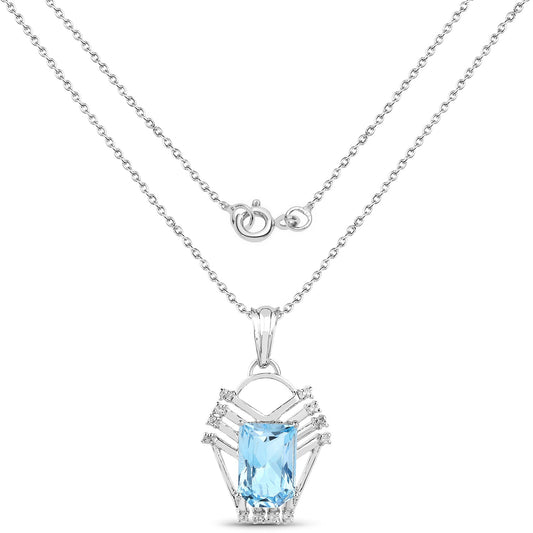 5.76 Carat Genuine Swiss Blue Topaz & White Topaz .925 Sterling Silver Pendant
