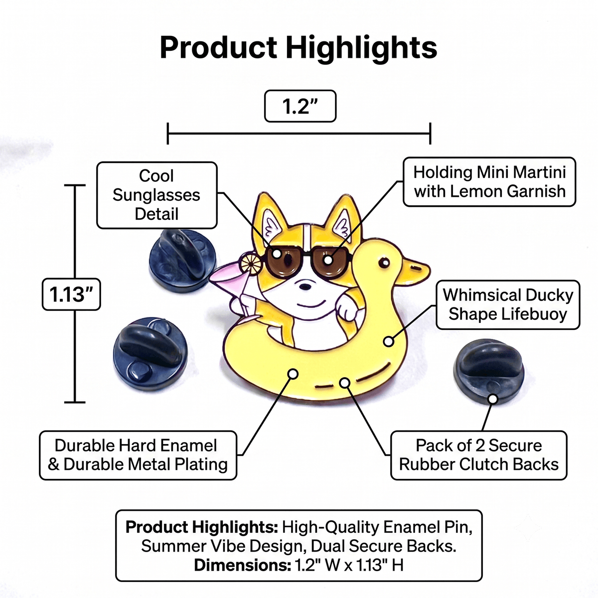 Corgi Floaty Enamel Pin – Fun Summer Accessory for Dog Fans