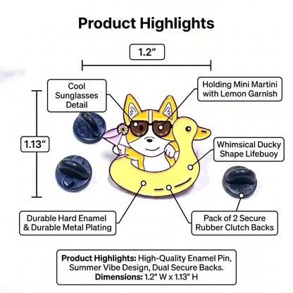 Corgi Floaty Enamel Pin – Fun Summer Accessory for Dog Fans