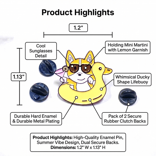 Corgi Floaty Enamel Pin – Fun Summer Accessory for Dog Fans