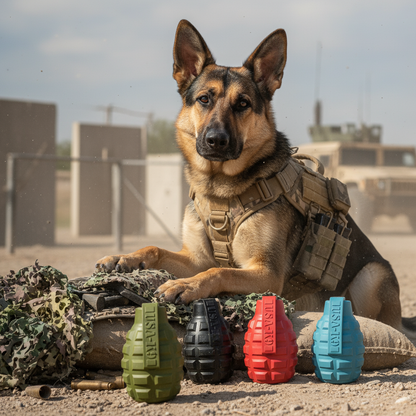 USA-K9 Grenade Shaped eDispenser Durable Dog Chew Toy & Treat Dispenser - Magnum Black