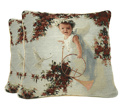 Tache Cupid's Horn Antique Rose Bird Dove Woven Tapestry Throw Pillow Cover (16375)