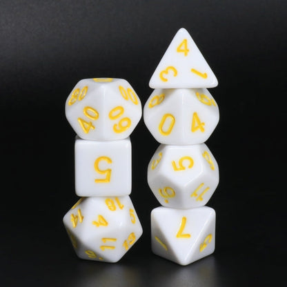 White Opaque with Yellow Numbering 7-Dice Set RPG