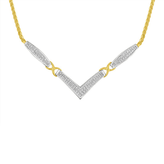 14K Yellow and White Gold 2.0 Cttw Princess Cut Diamond Flared and X-Station V Shaped 18â€ Franco Chain Statement Necklace (H-I Color, SI2-I1 Clarity)