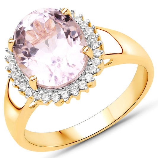 4.81 Carat Genuine Kunzite and White Zircon .925 Sterling Silver Ring