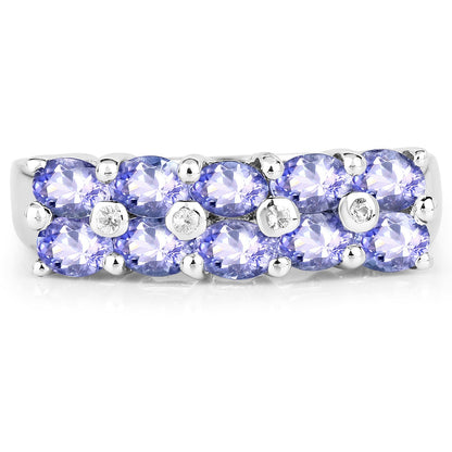 1.76 Carat Genuine Tanzanite and White Sapphire .925 Sterling Silver Ring