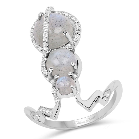 2.79 Carat Genuine Labradorite And White Topaz .925 Sterling Silver Ring