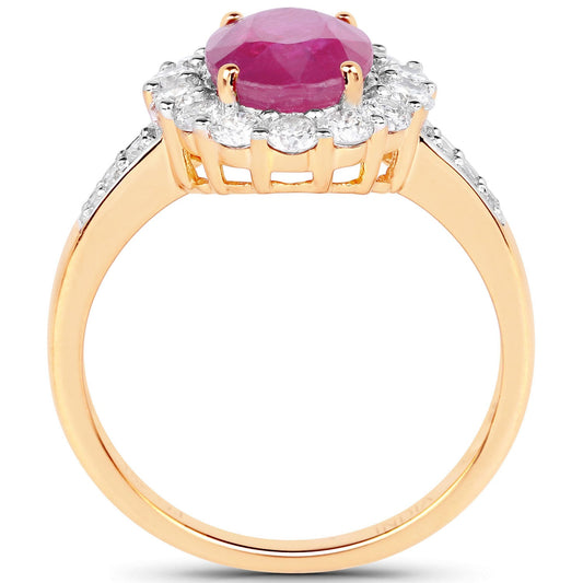2.84 Carat Genuine Burma Ruby and White Diamond 18K Yellow Gold Ring
