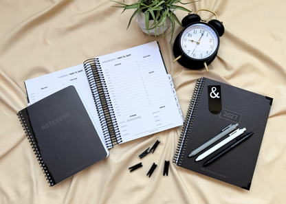 2027 Black Leather Look Weekly Planner Basic Bundle