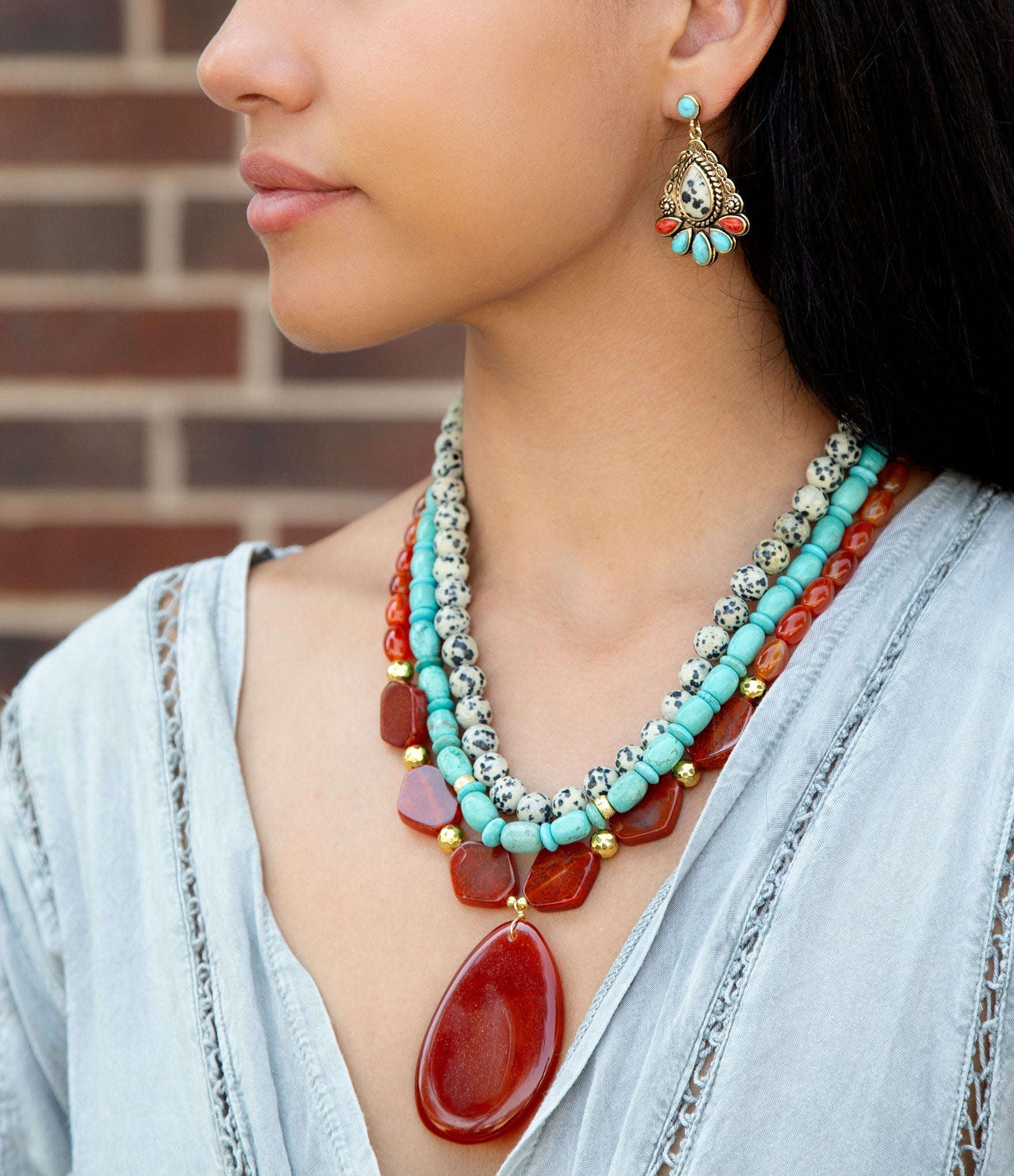 Dalmatian Jasper Colorful Golden Drop Earrings Otarealm