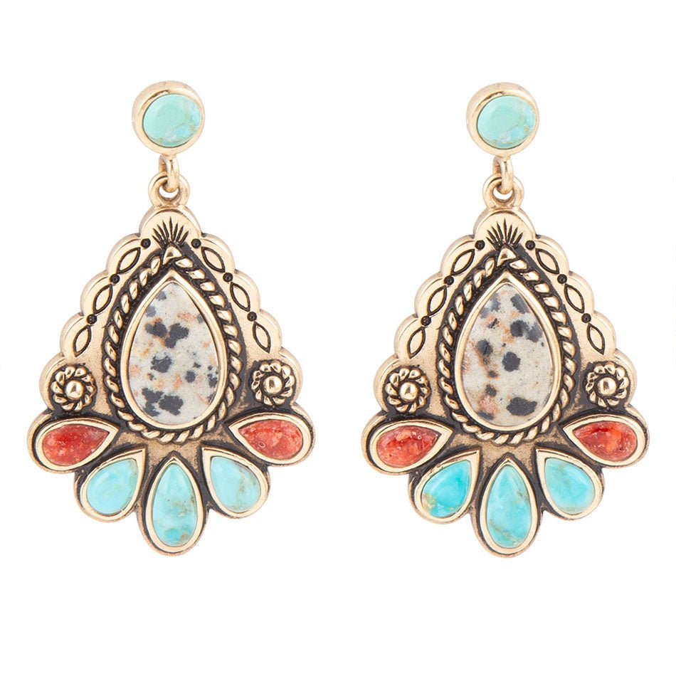 Dalmatian Jasper Colorful Golden Drop Earrings Otarealm