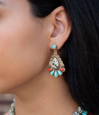 Dalmatian Jasper Colorful Golden Drop Earrings Otarealm