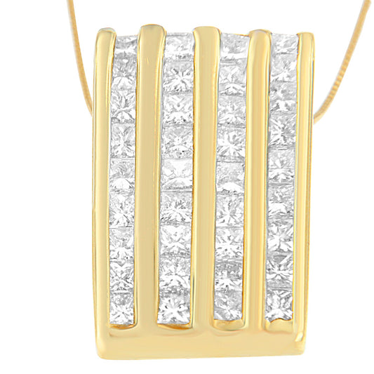 14K Yellow Gold 2 1/3 cttw Princess Cut Diamond Block Pendant Necklace (H-I, SI1-SI2)