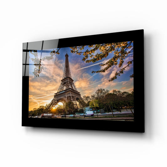 Eiffel Tower Twilight Sky Glass Wall Art