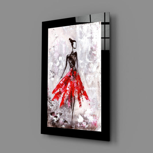 Red Skirt Abstract Dancer Glass Wall Art