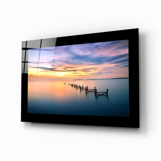 Pastel Dusk Wooden Posts Glass Wall Art