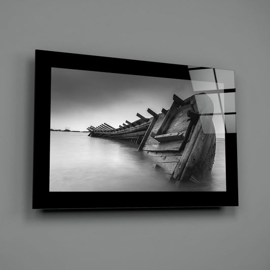 Abandoned Boat Glass Wall Art