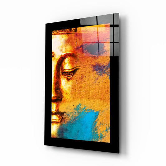 Gold and Blue Buddha Profile Glass Wall Art