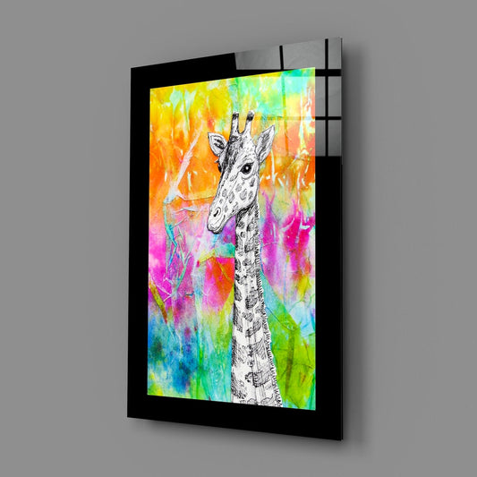 Ink Giraffe Neon Splash Glass Wall Art