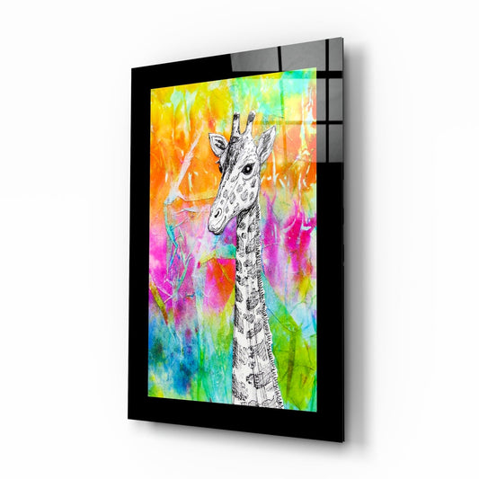 Ink Giraffe Neon Splash Glass Wall Art