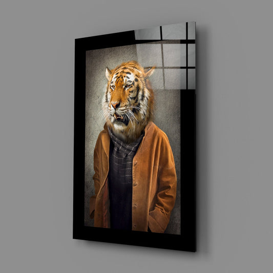Tiger Head Gentleman Glass Wall Art