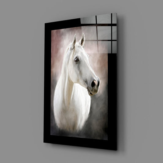 Dreamy White Horse Painting Glass Wall Art