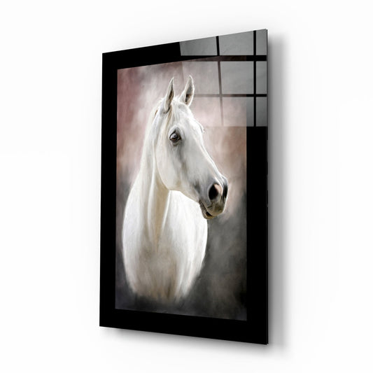 Dreamy White Horse Painting Glass Wall Art