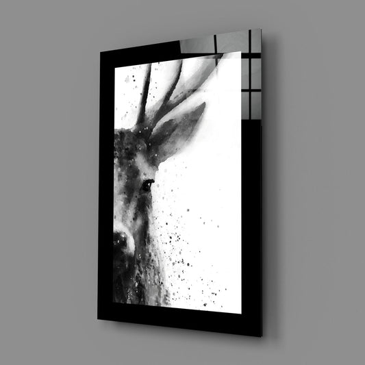 Ink Wash Stag Profile Glass Wall Art