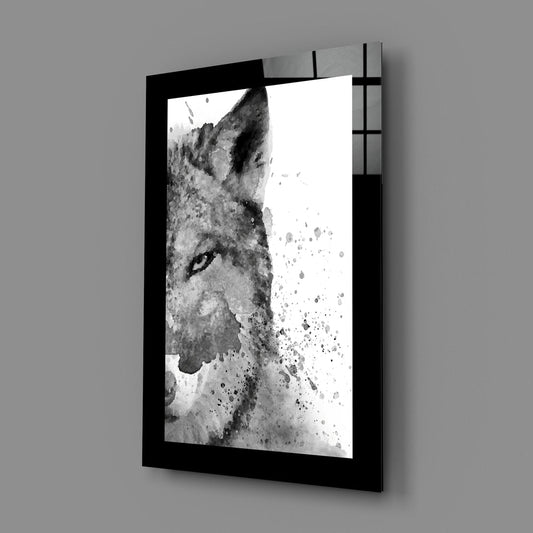 Ink Splatter Wolf Portrait Glass Wall Art