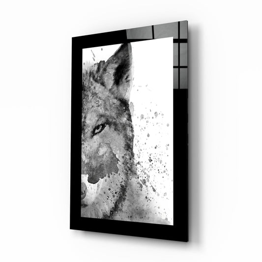 Ink Splatter Wolf Portrait Glass Wall Art