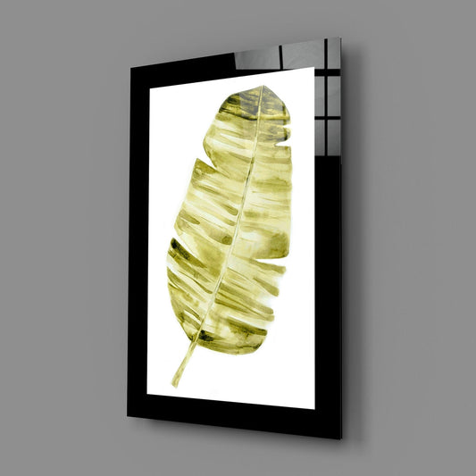 Olive Watercolor Palm Leaf Glass Wall Art