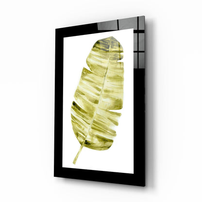 Olive Watercolor Palm Leaf Glass Wall Art