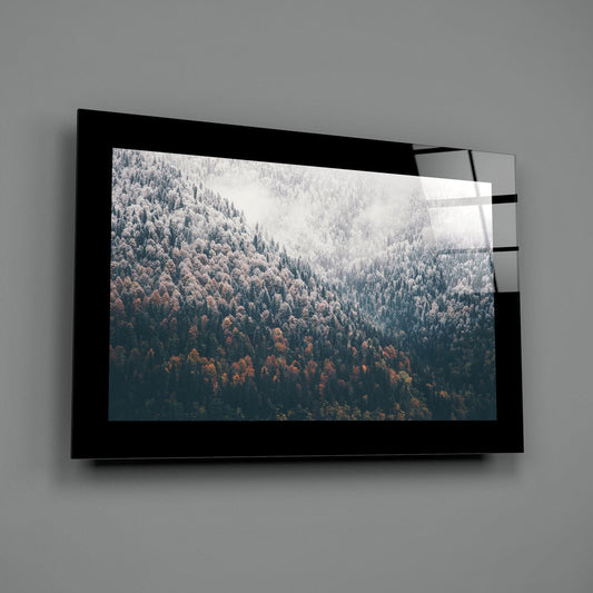 Foggy Mountain Autumn Woods Glass Wall Art