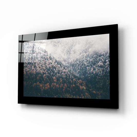 Foggy Mountain Autumn Woods Glass Wall Art