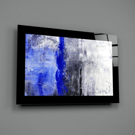 Cobalt Blue Stripe On Gray Texture Glass Wall Art