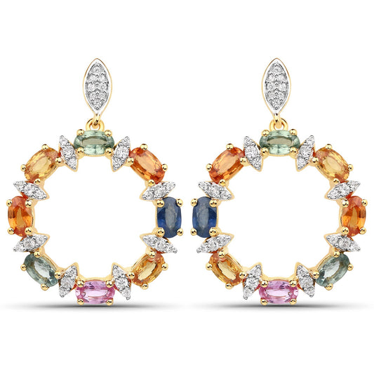 4.12 Carat Genuine Multi Sapphire .925 Sterling Silver Earrings