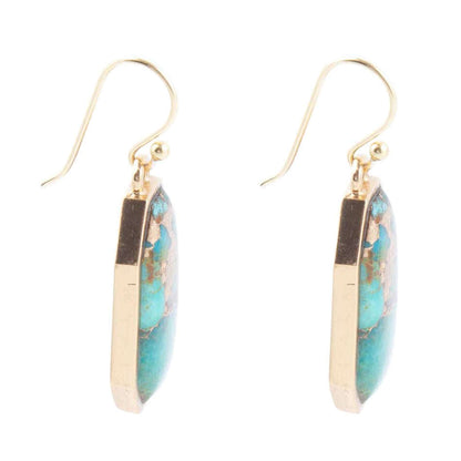 Dolce Teal Blue Turquoise Matrix Golden Drop Earrings Otarealm