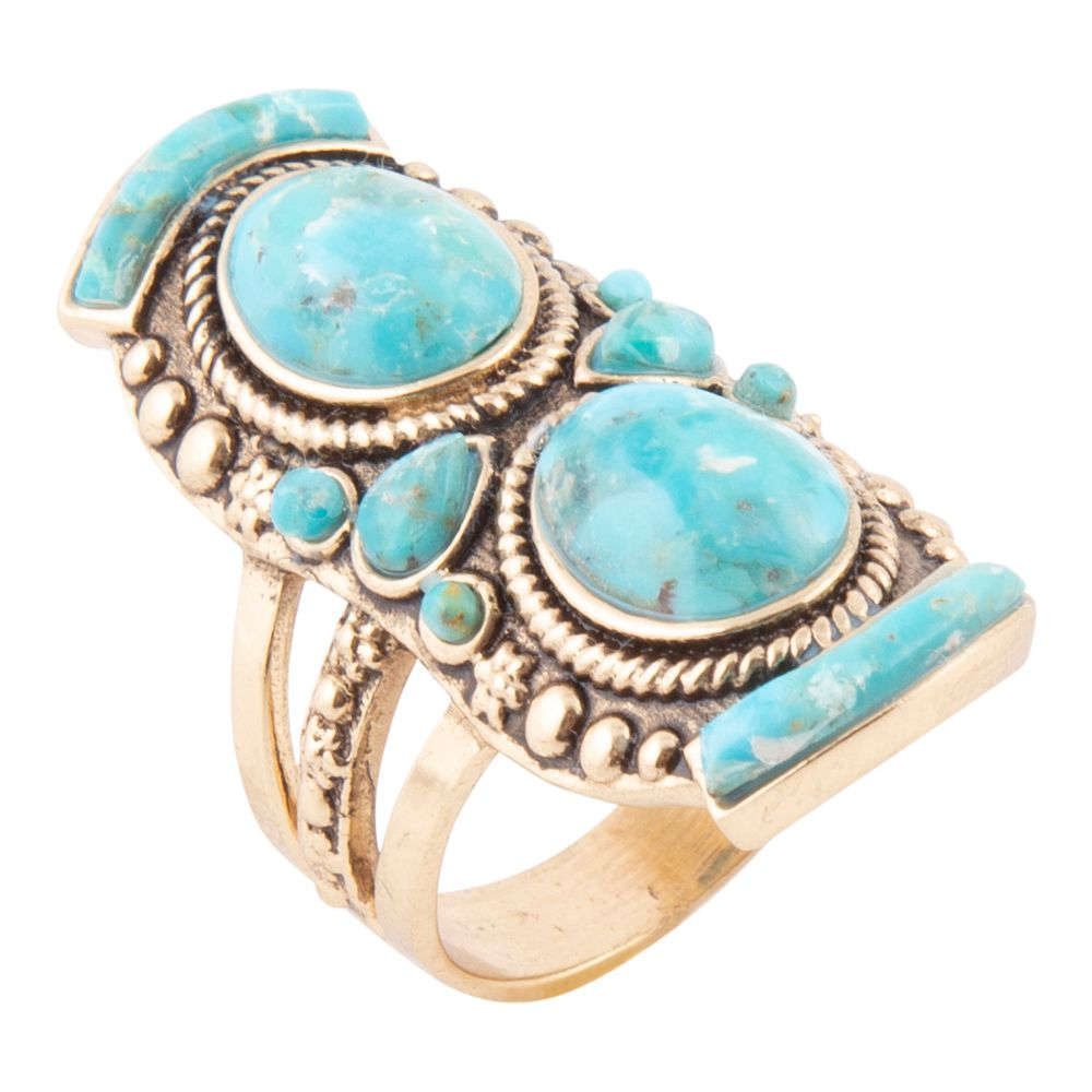 Double Blue Turquoise Golden Shield Ring Otarealm