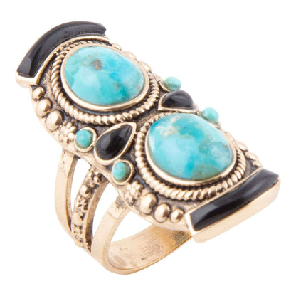 Double Up Blue Turquoise and Black Onyx Golden Ring Otarealm