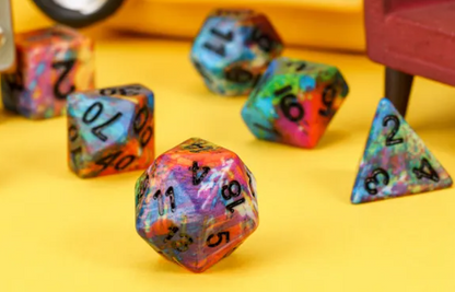 Multi-Colour Mix Pattern Dice 7-Dice Set w/Black Dnd Dice Resin
