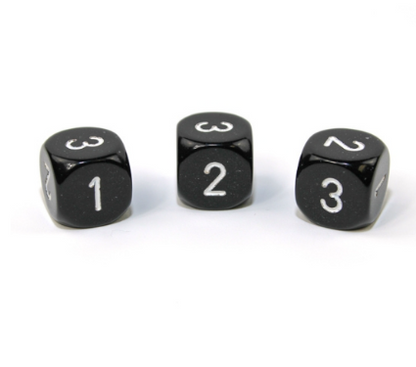 Opaque Black/white 16mm d3 (d6 w/ 1-2-3 twice) Black/white (SOLD PER PIECE)