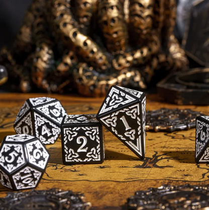 Celtic Knot Dice 7-Dice Set DND RPG Dice Druidic | White, Red, Orange, Yellow. Green, Blue