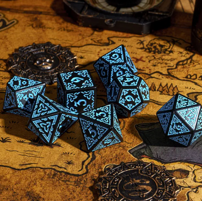 Celtic Knot Dice 7-Dice Set DND RPG Dice Druidic | White, Red, Orange, Yellow. Green, Blue